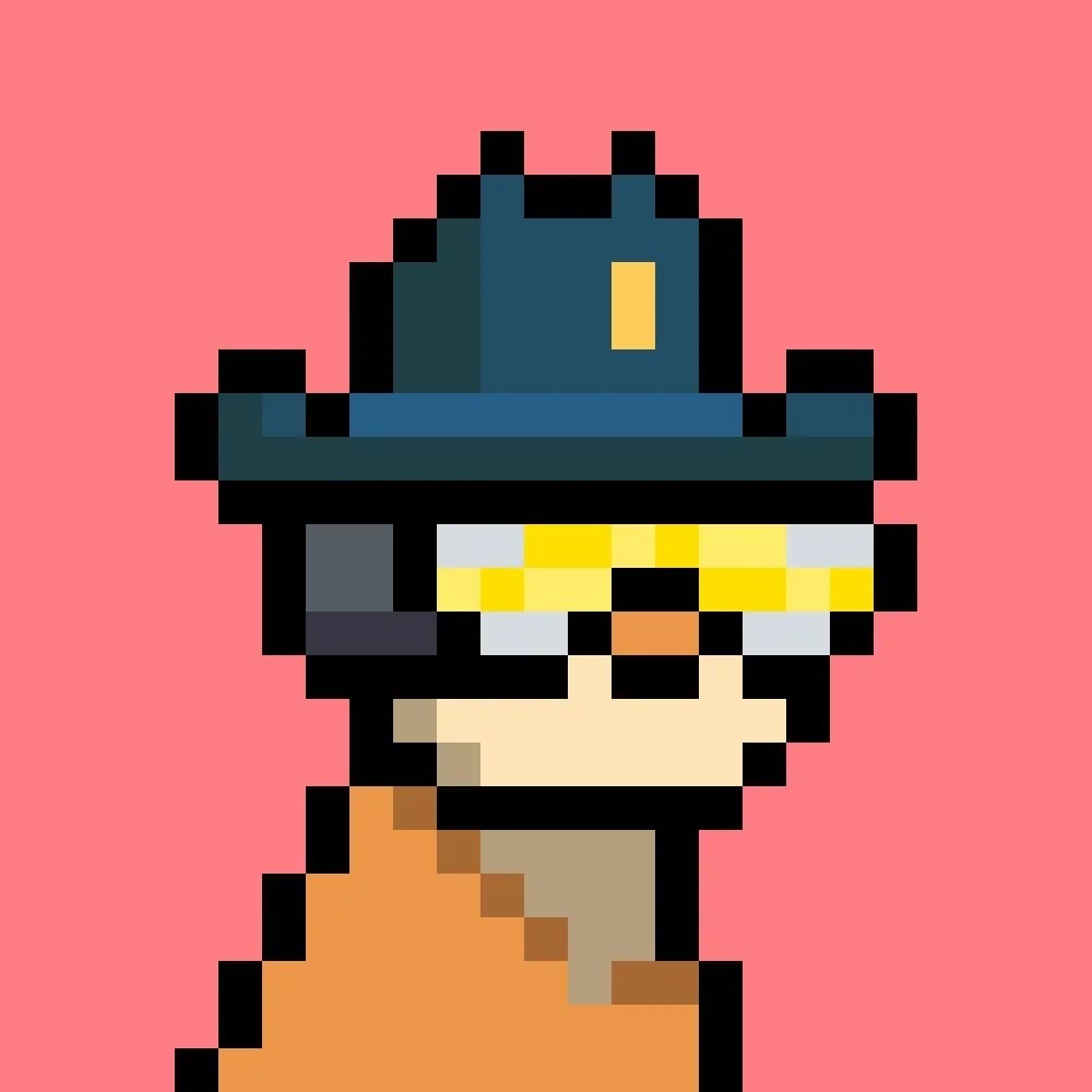 Pixel portrait used by GambitMeta (@gambitmeta): a character in a navy hat and yellow glasses on a coral-pink background